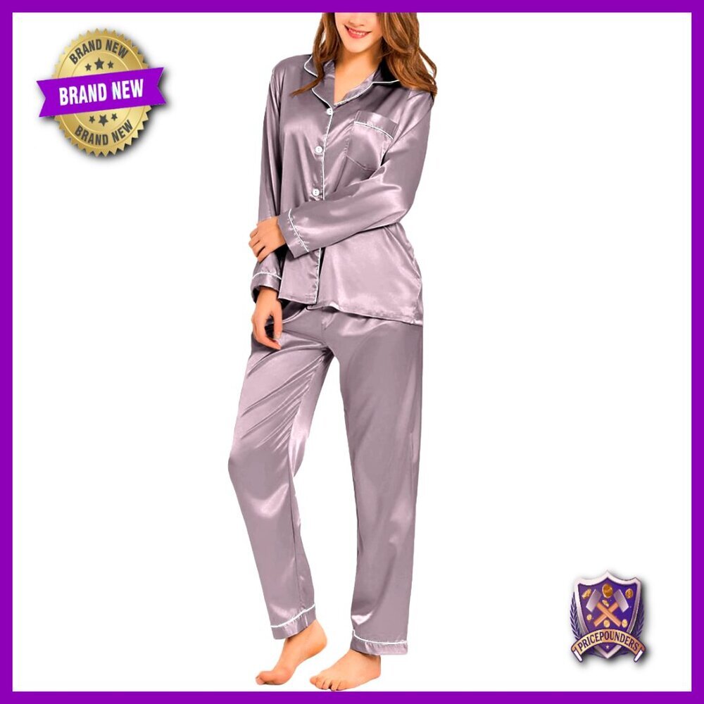 Silk Satin Pajama Set Long Sleeve Button Down Sleepwear Lounge Set
